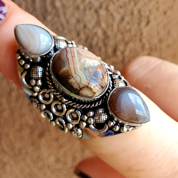 New Botswana Agate 925 Silver Statement Ring. - Picture 3 of 9